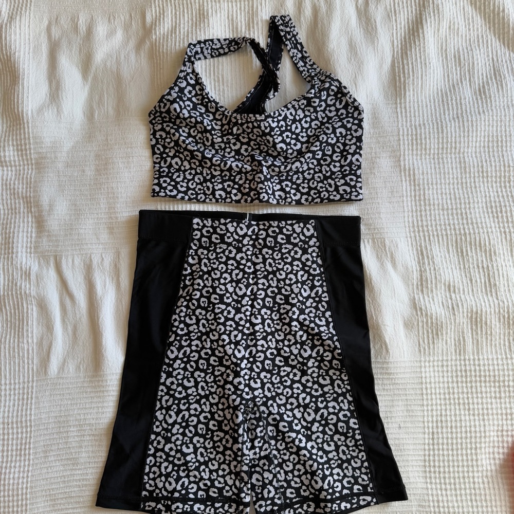 Adam Selman Sport Leopard Print bra and shorts size small